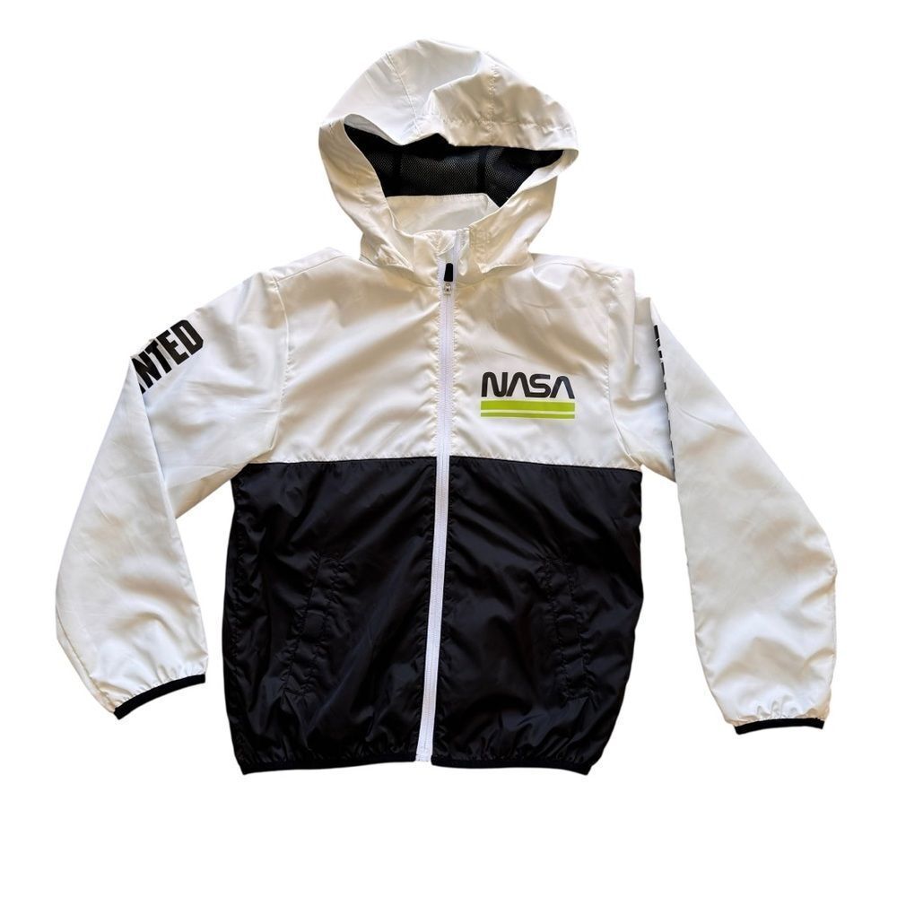 H&M White Black NASA Front Zipper Windbreaker Kids Jacket SZ M (8-10) # 2478